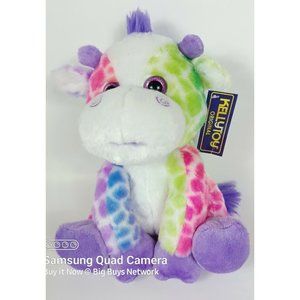Kellytoy Giraffe 9.5" Rainbow Pink Green Purple/ Glitter Eyes Silky Soft Plushie